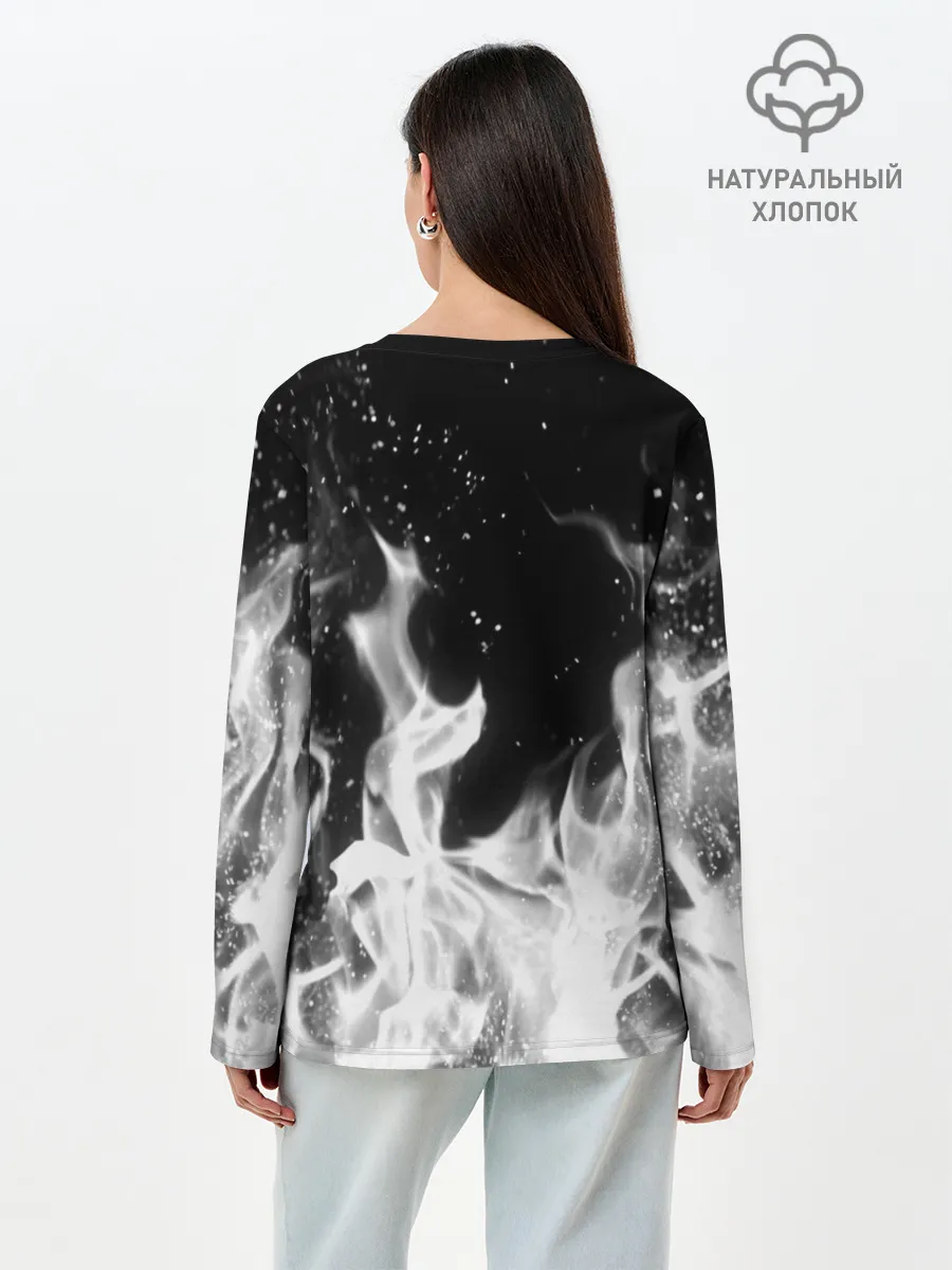 Лонгслив женский. Хлопок / ЧЕРНО БЕЛЫЙ ОГОНЬ