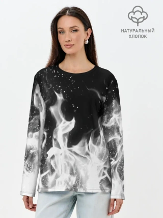 Лонгслив женский. Хлопок / ЧЕРНО БЕЛЫЙ ОГОНЬ