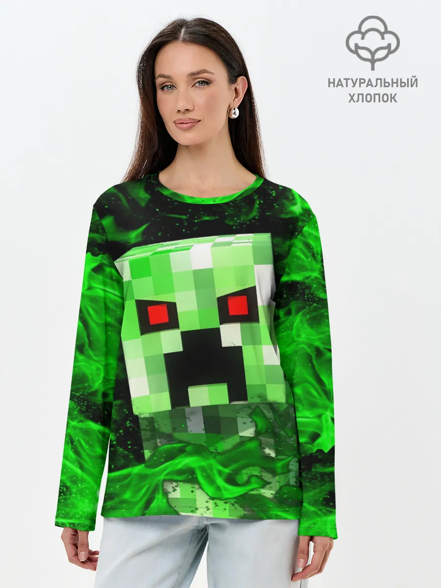 Лонгслив женский. Хлопок / MINECRAFT CREEPER