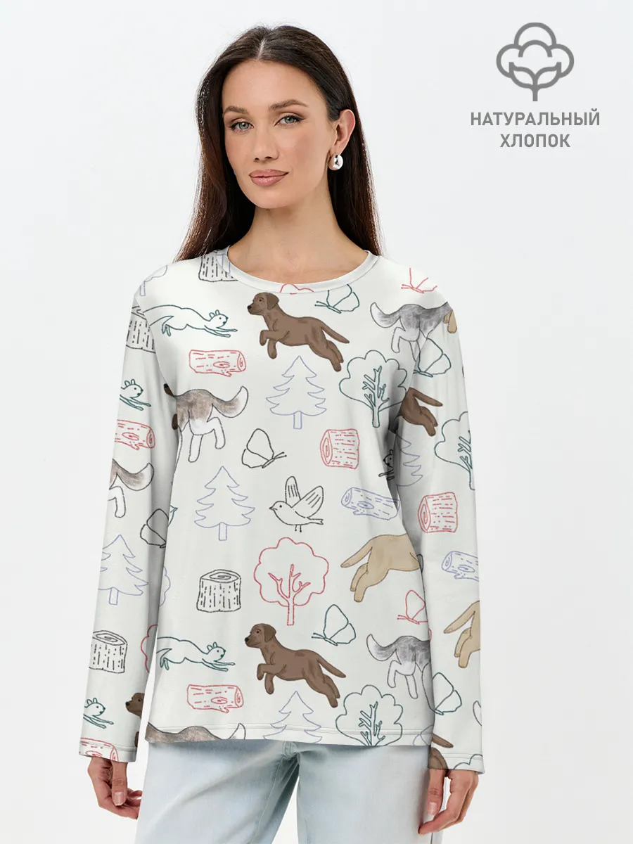 Лонгслив женский. Хлопок / Рисунок домашних любимцев