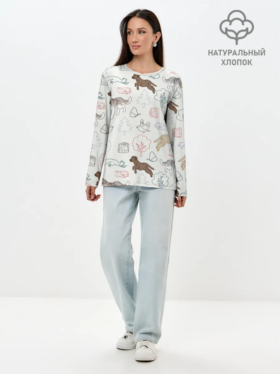 Лонгслив женский. Хлопок / Рисунок домашних любимцев