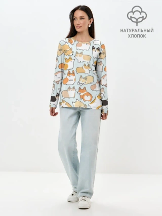 Лонгслив женский. Хлопок / Стая корги