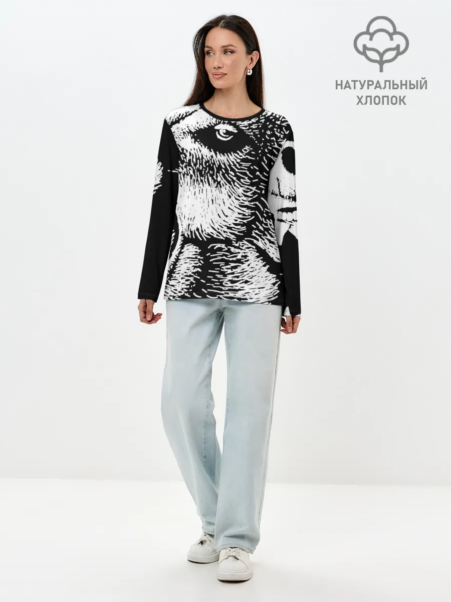 Лонгслив женский. Хлопок / Черный медведь