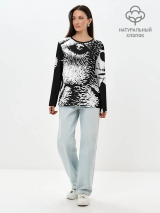 Лонгслив женский. Хлопок / Черный медведь