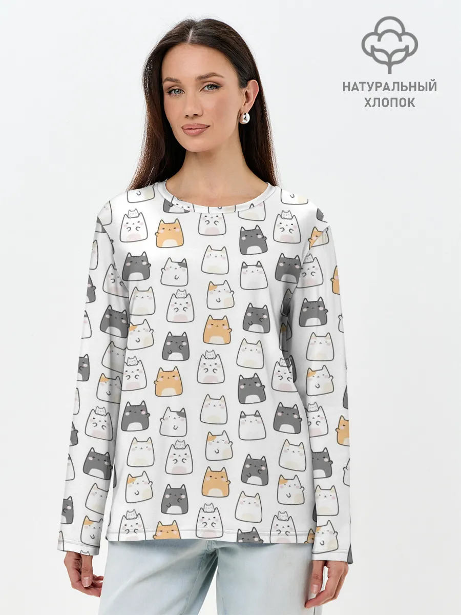 Лонгслив женский. Хлопок / Толстые котики