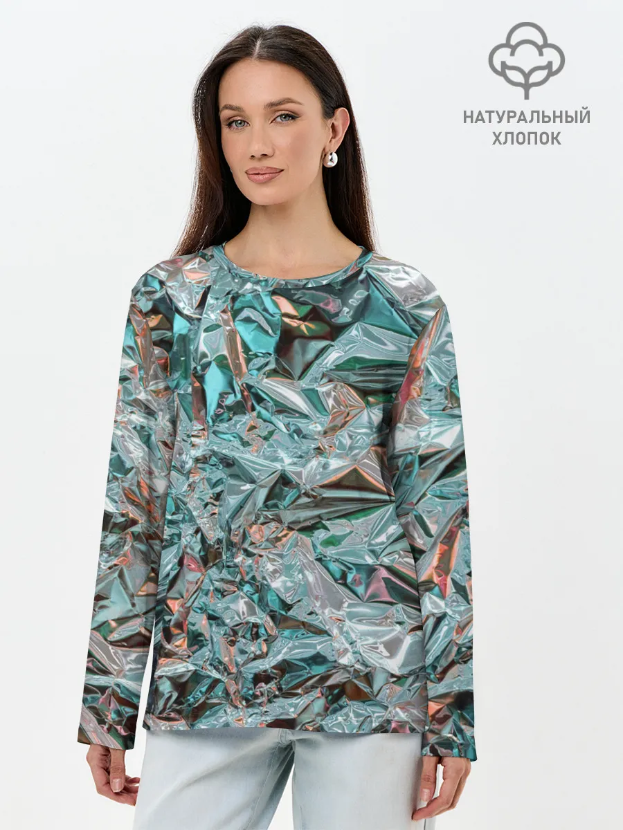 Лонгслив женский. Хлопок / Голографическая фольга