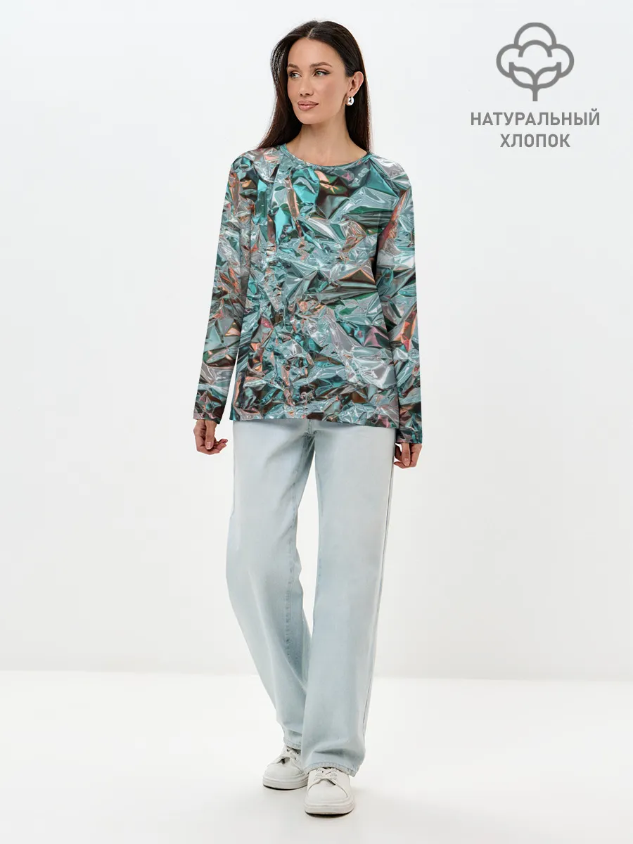 Лонгслив женский. Хлопок / Голографическая фольга