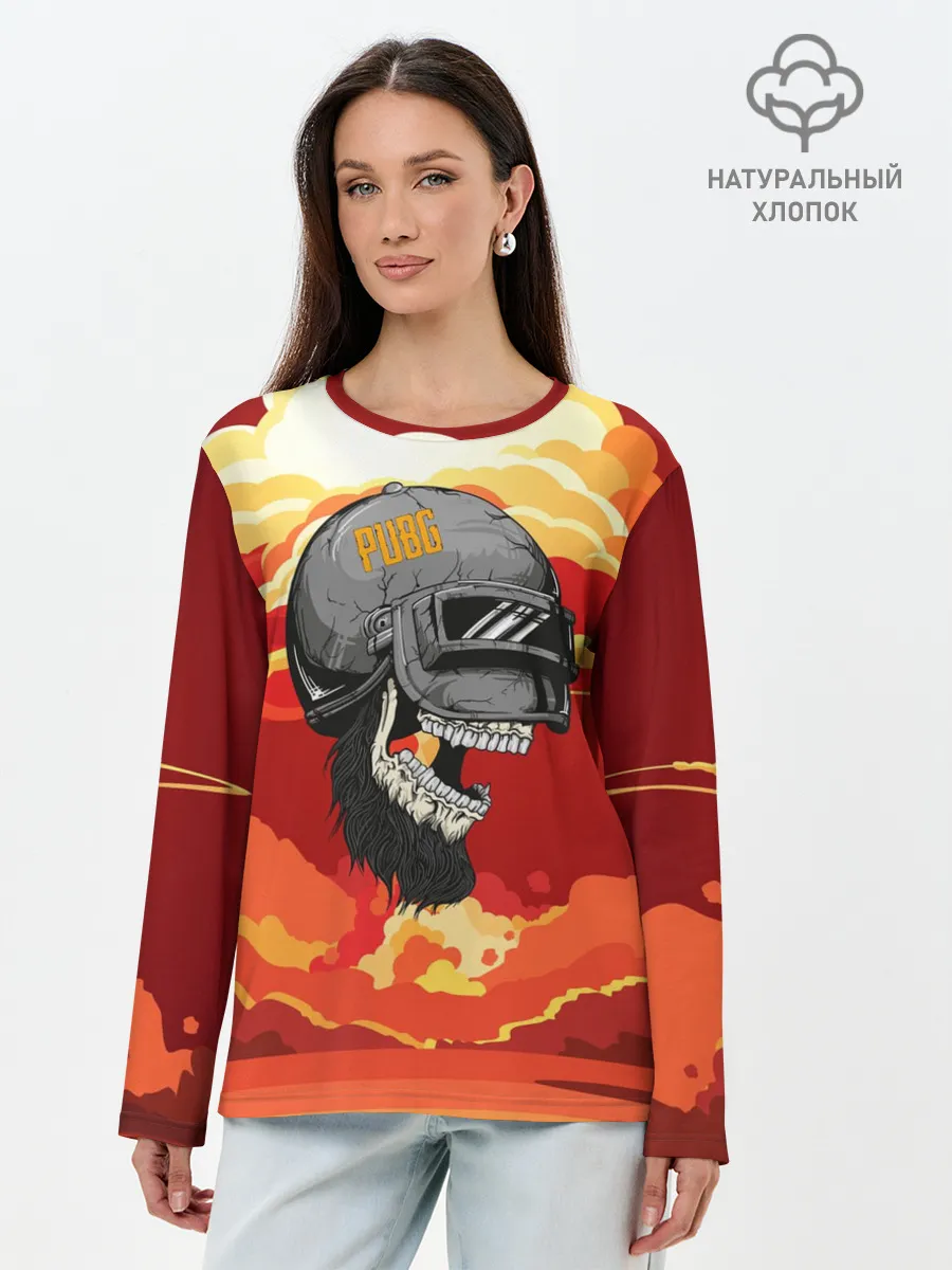 Лонгслив женский. Хлопок / PUBG Skull