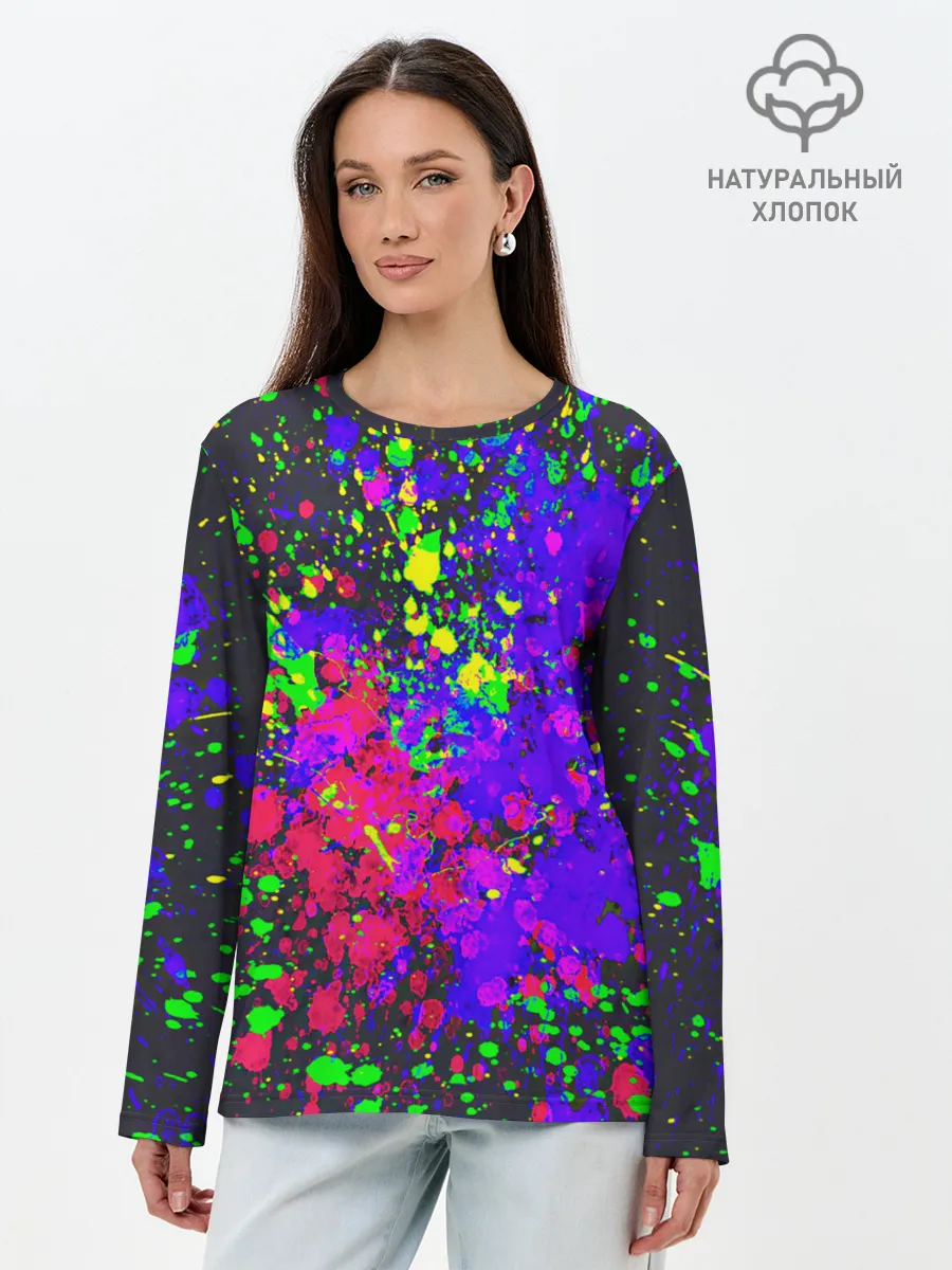 Лонгслив женский. Хлопок / КИСЛОТНЫЕ БРЫЗГИ
