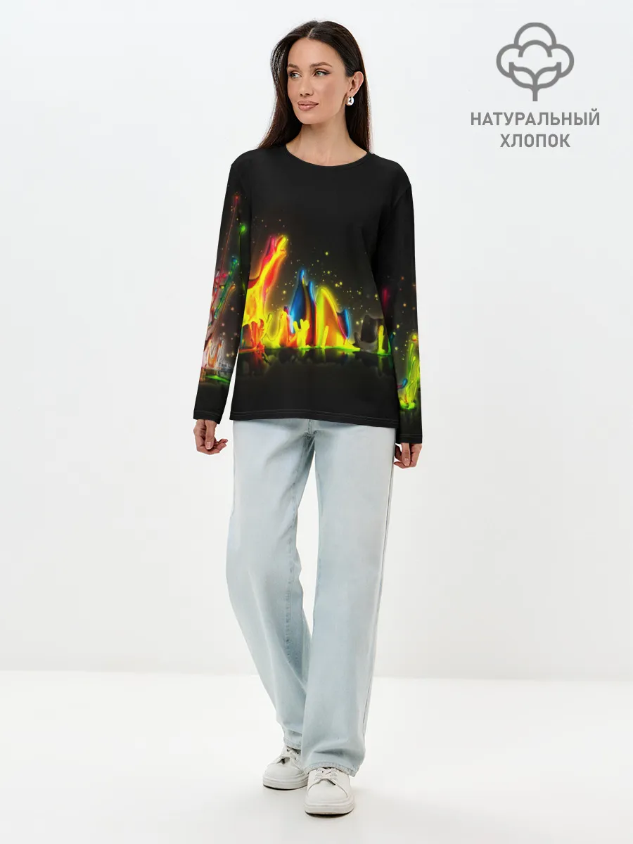 Лонгслив женский. Хлопок / КРАСКИ В НЕОНЕ