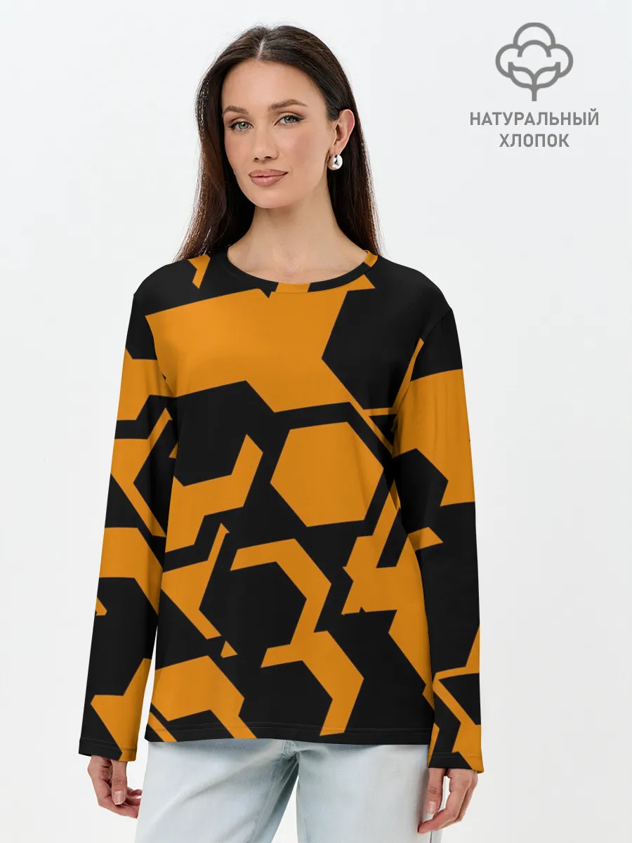 Лонгслив женский. Хлопок / КИБЕРПАНК, жёлтый