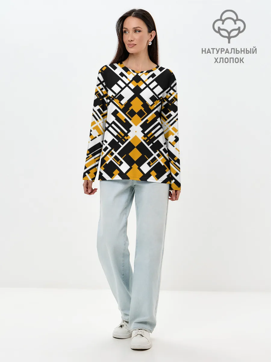 Лонгслив женский. Хлопок / КИБЕРПАНК,ФАНТАСТИКА,ГЕОМЕТРИЯ