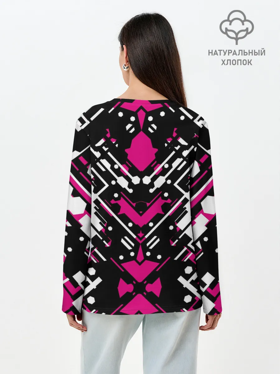 Лонгслив женский. Хлопок / КИБЕРПАНК,ФАНТАСТИКА,КРАСНЫЙ