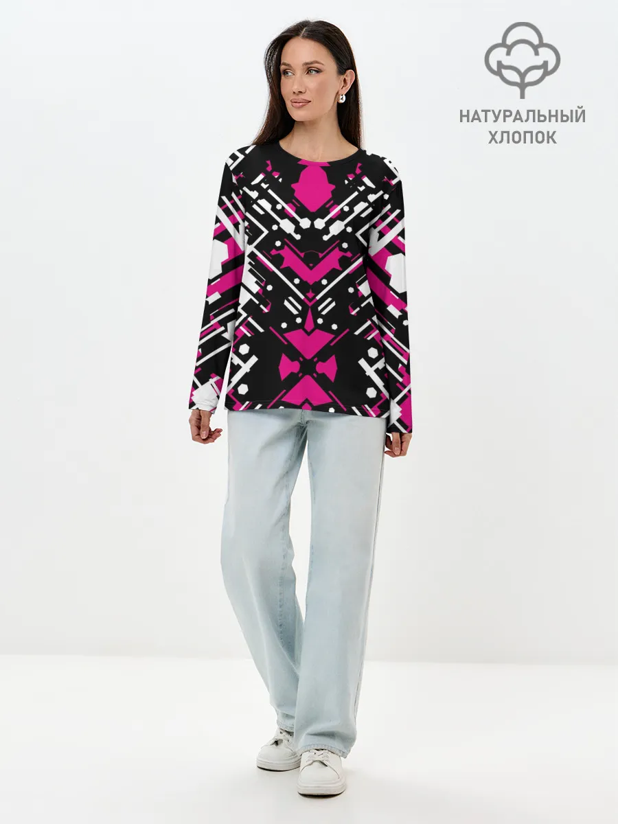 Лонгслив женский. Хлопок / КИБЕРПАНК,ФАНТАСТИКА,КРАСНЫЙ