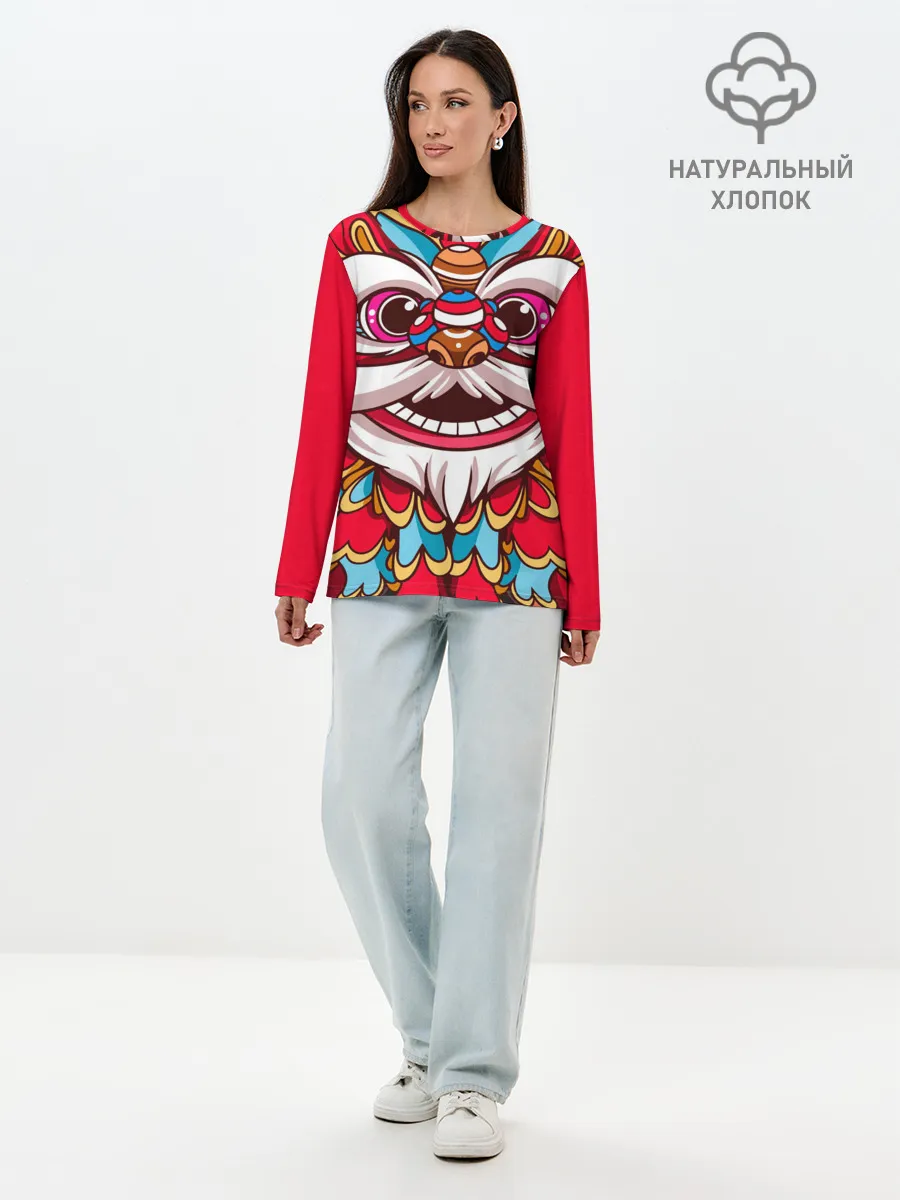 Лонгслив женский. Хлопок / Морда Азиатского Льва