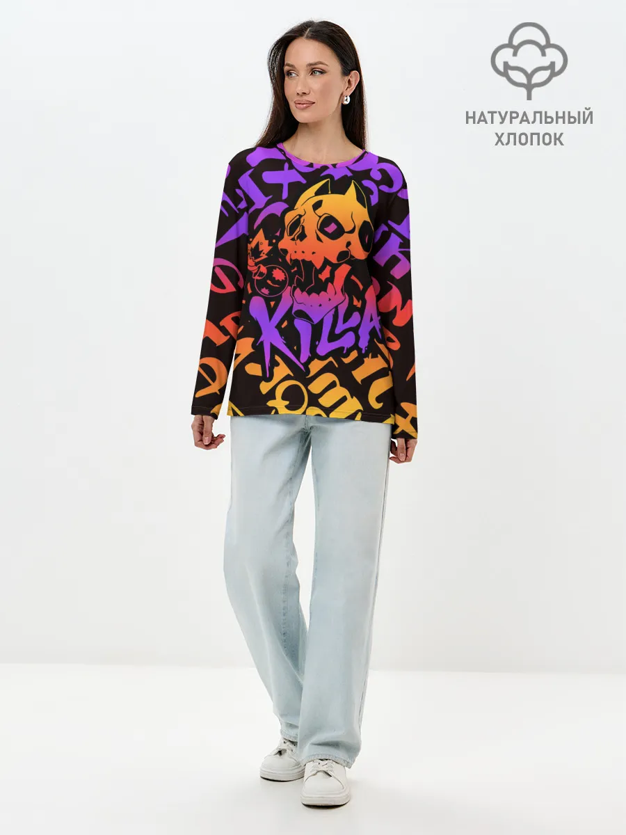 Лонгслив женский. Хлопок / KILLA фиолетовая