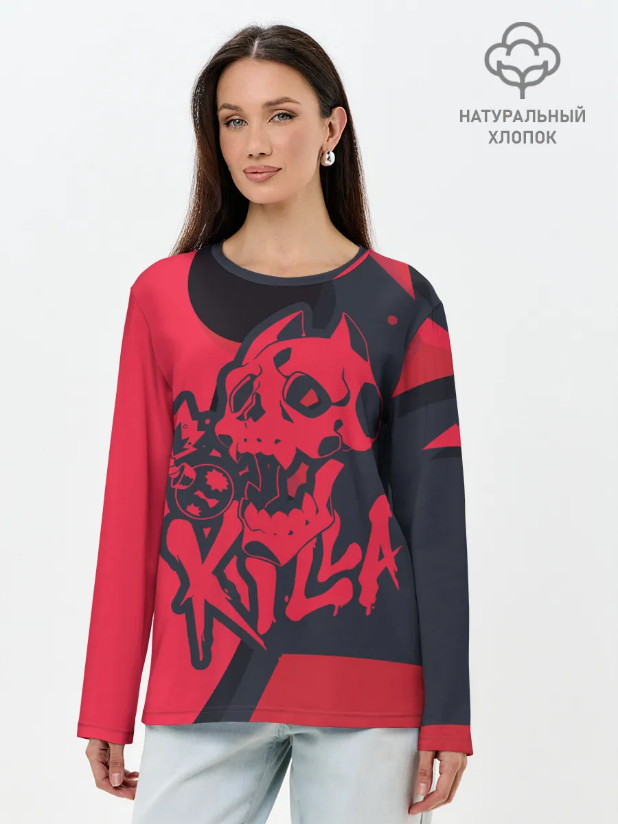 Лонгслив женский. Хлопок / KILLA красная