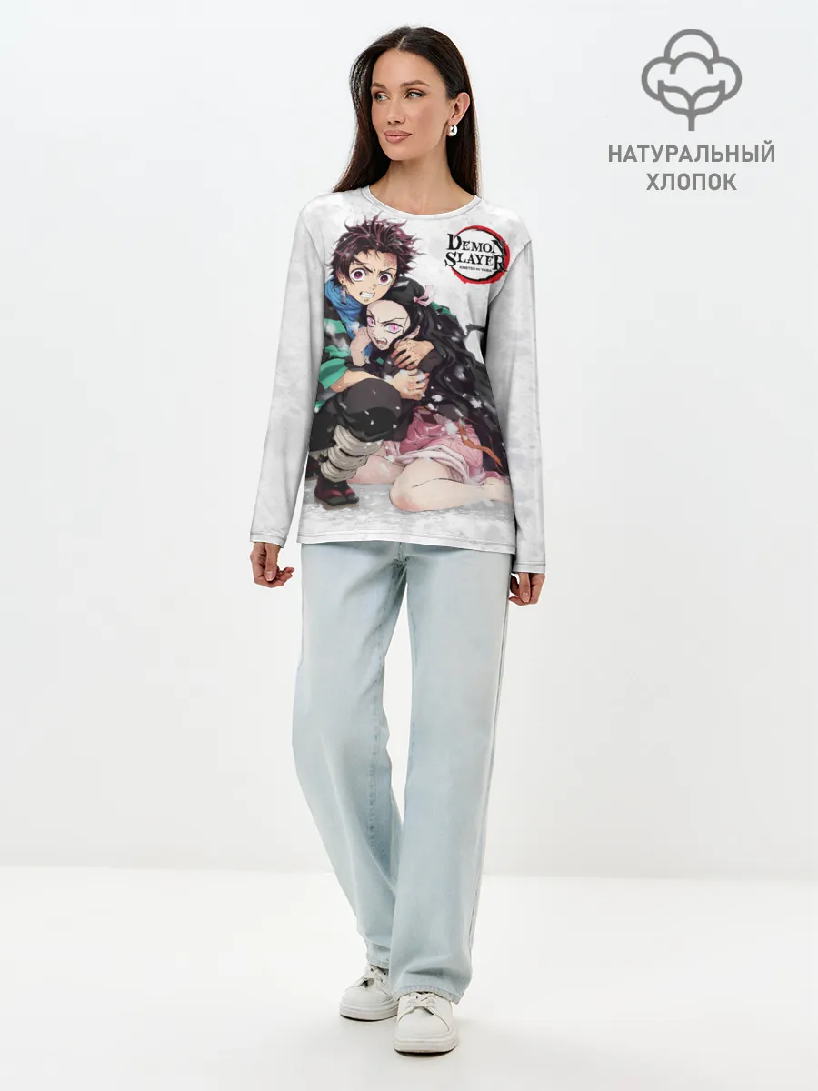 Лонгслив женский. Хлопок / Клинок, рассекающий демонов