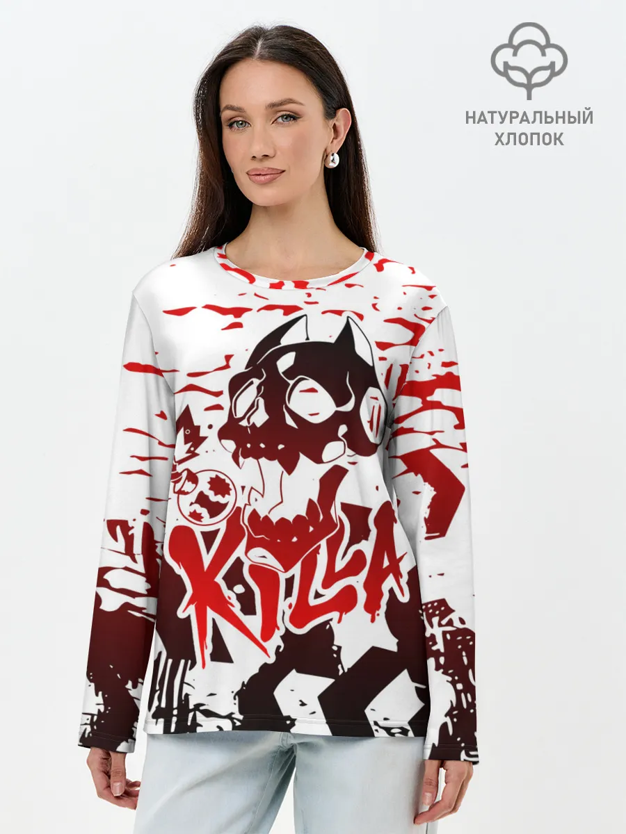 Лонгслив женский. Хлопок / KILLA красные следы
