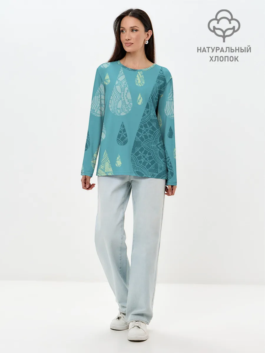 Лонгслив женский. Хлопок / Лесной узор