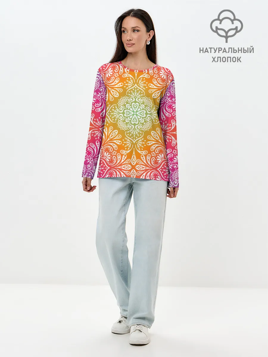 Лонгслив женский. Хлопок / Цветочный узор