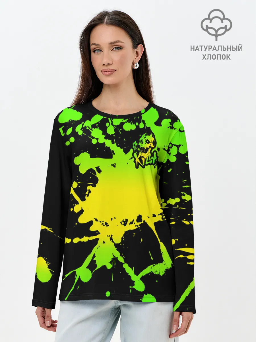 Лонгслив женский. Хлопок / KILLA зеленые брызги