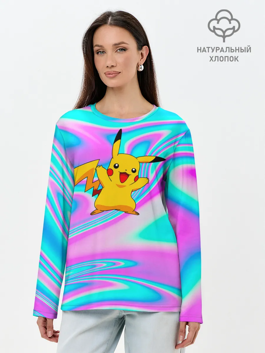 Лонгслив женский. Хлопок / Пикачу