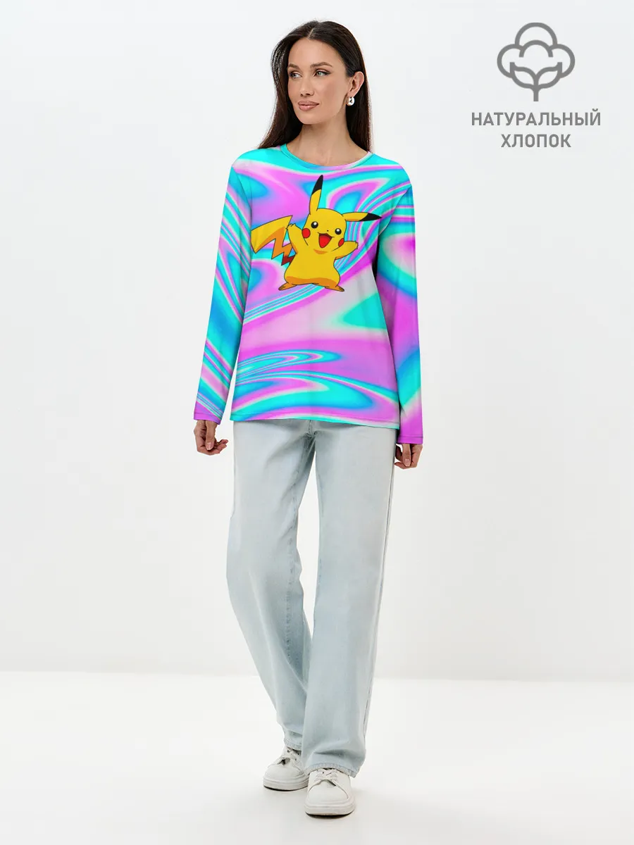 Лонгслив женский. Хлопок / Пикачу