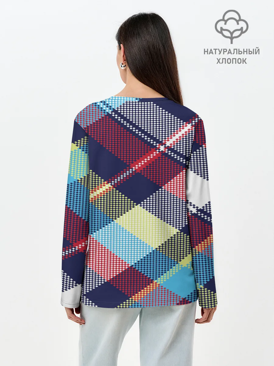 Лонгслив женский. Хлопок / Клетка / Текстура в клетку #2