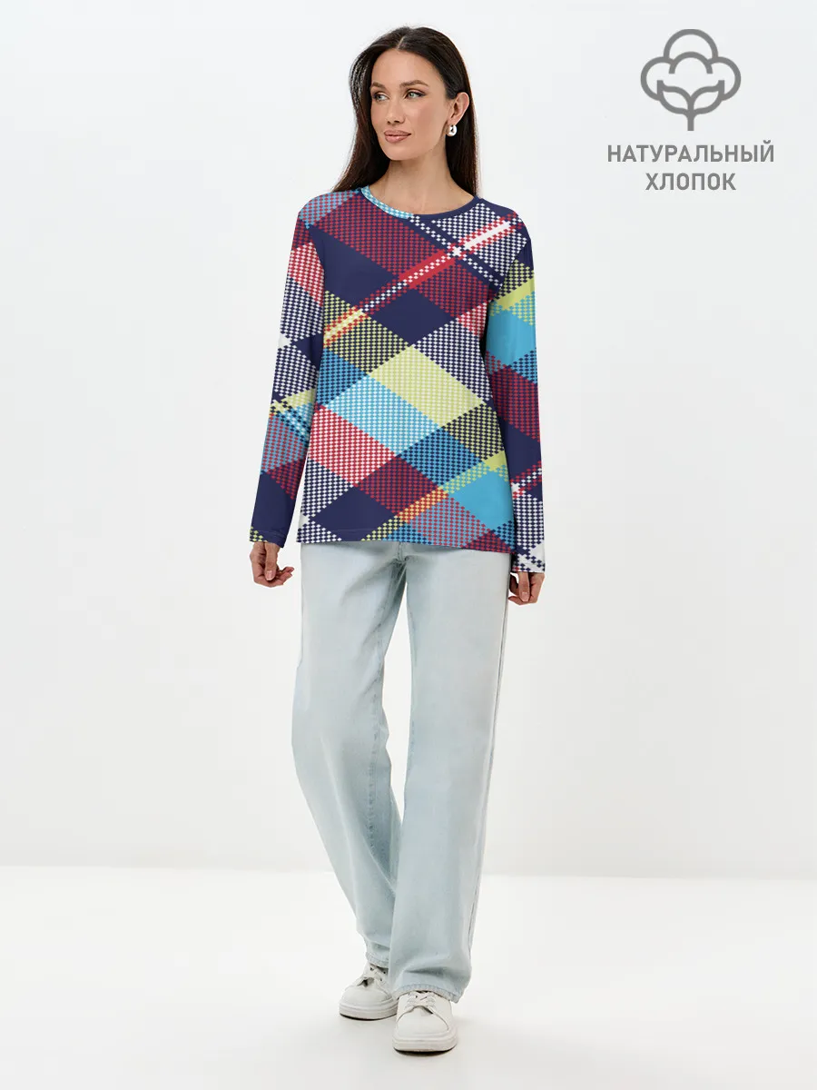 Лонгслив женский. Хлопок / Клетка / Текстура в клетку #2