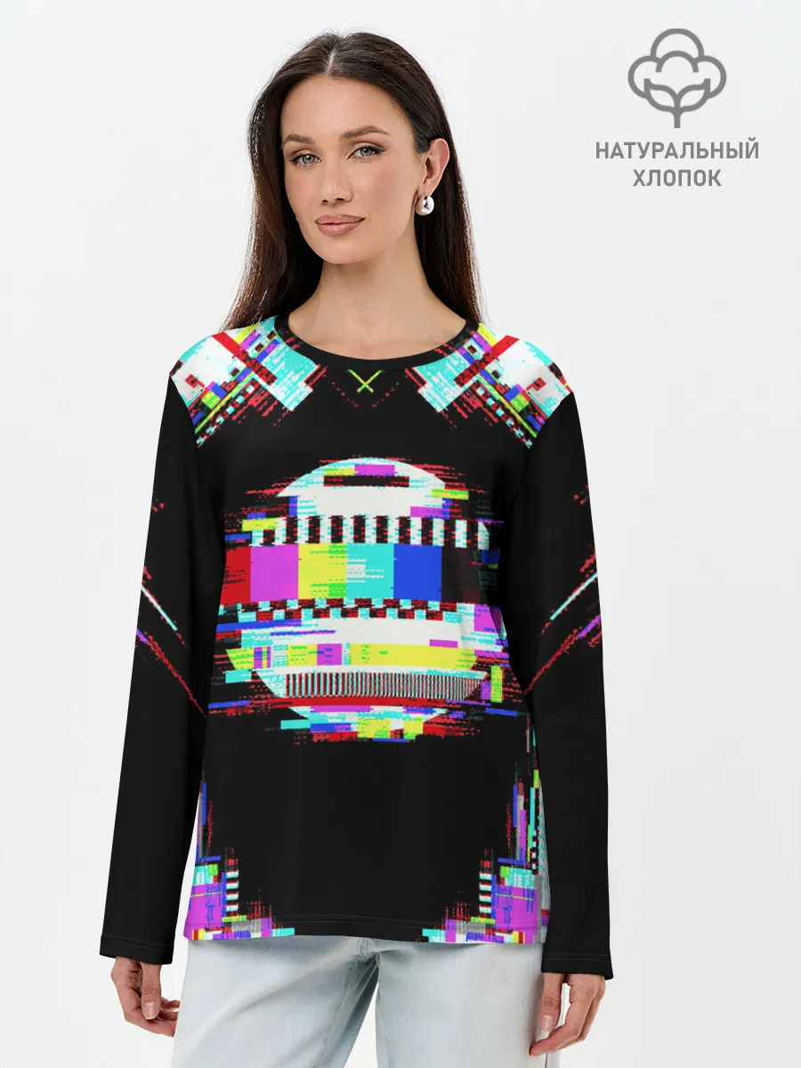 Лонгслив женский. Хлопок / Glitch VHS