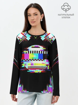 Лонгслив женский. Хлопок / Glitch VHS