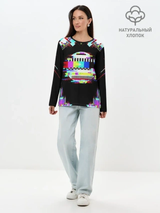 Лонгслив женский. Хлопок / Glitch VHS