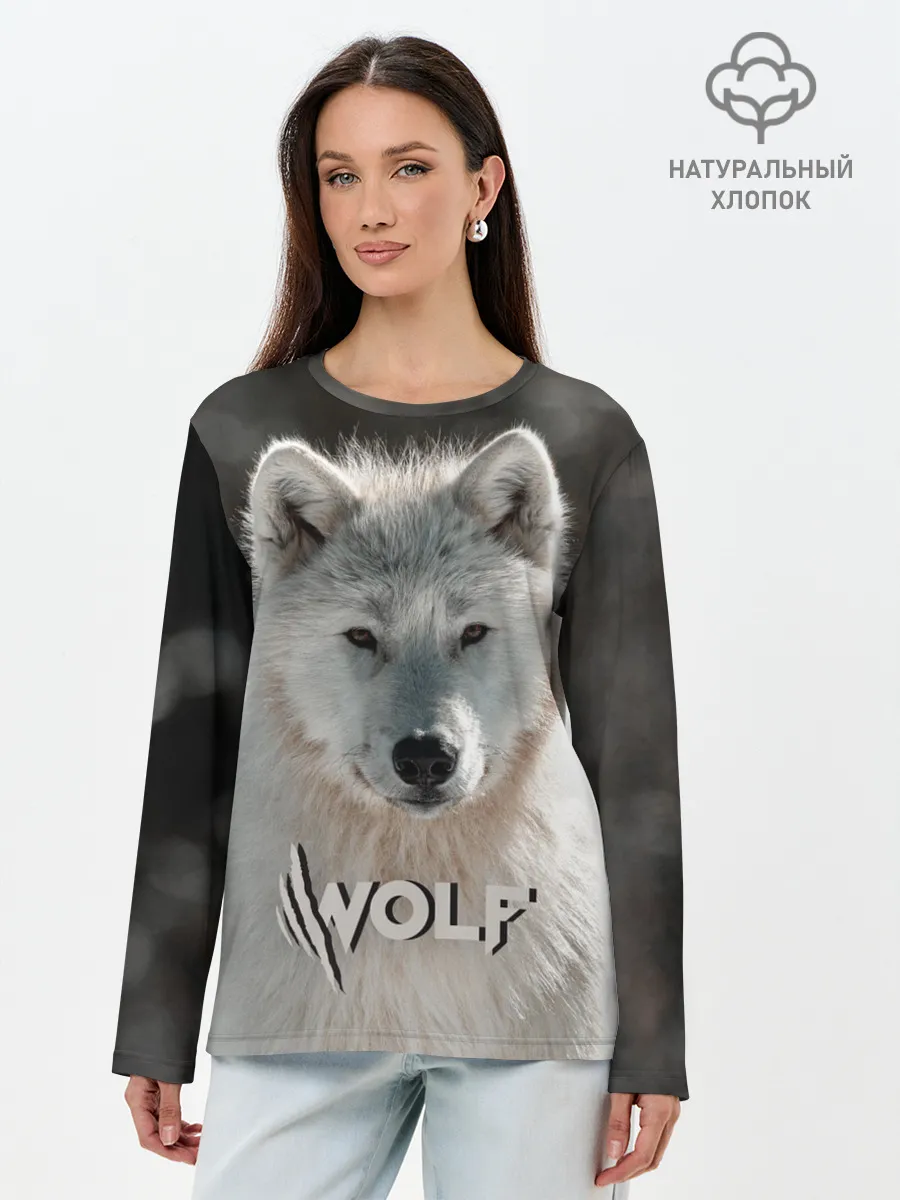 Лонгслив женский. Хлопок / Волк