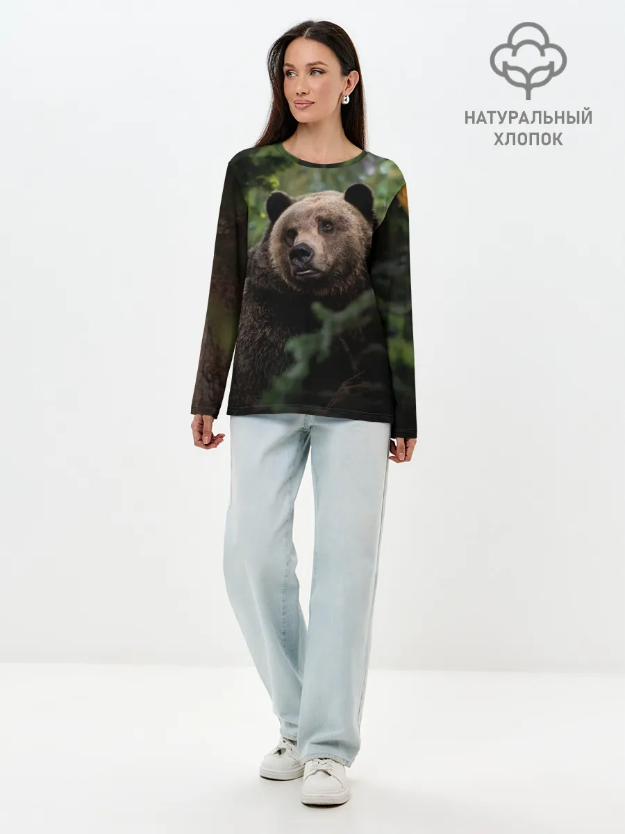 Лонгслив женский. Хлопок / Медведь