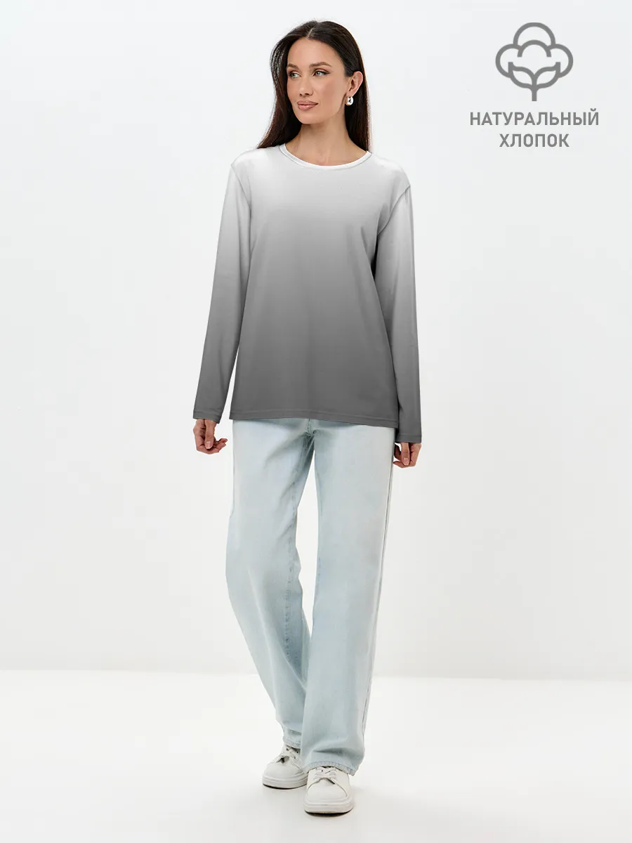 Лонгслив женский. Хлопок / Черно-белый градиент