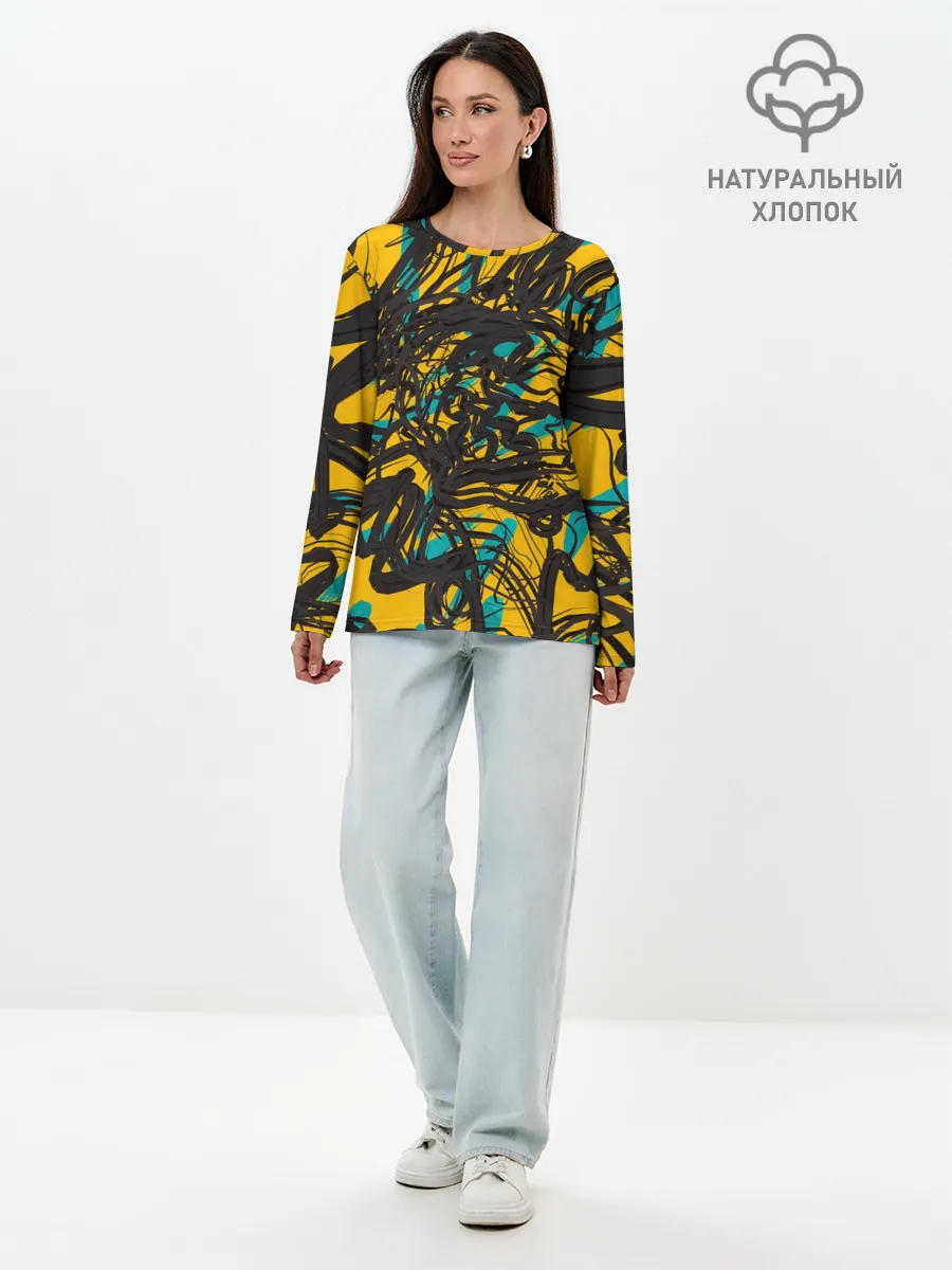 Лонгслив женский. Хлопок / Черные линии