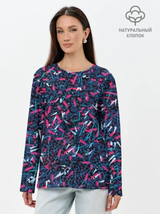 Лонгслив женский. Хлопок / Кристаллы и линии