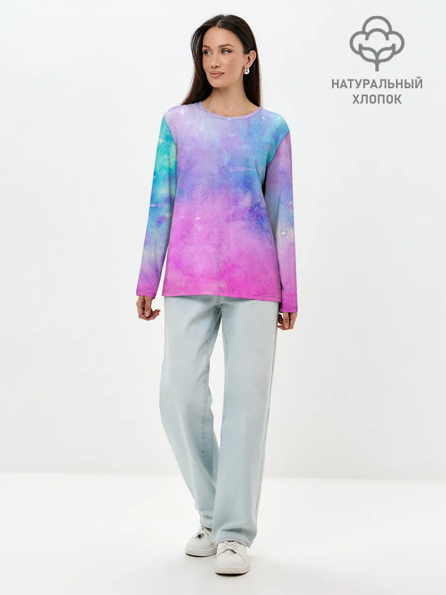 Лонгслив женский. Хлопок / Акварельные пятна