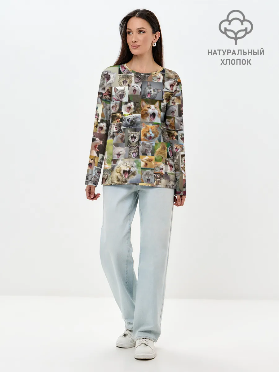 Лонгслив женский. Хлопок / Неко ахегао цвет