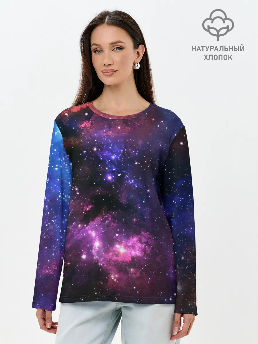 Лонгслив женский. Хлопок / Космическое небо