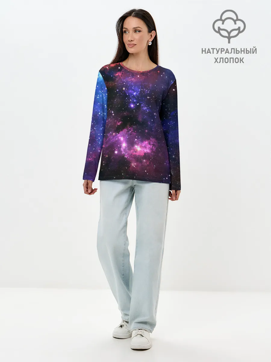 Лонгслив женский. Хлопок / Космическое небо