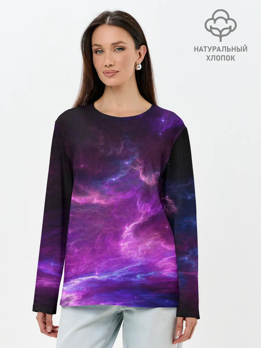 Лонгслив женский. Хлопок / Космическое небо