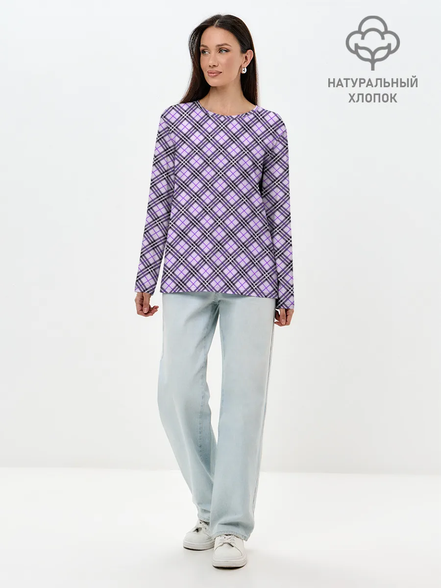Лонгслив женский. Хлопок / Костюм в клетку