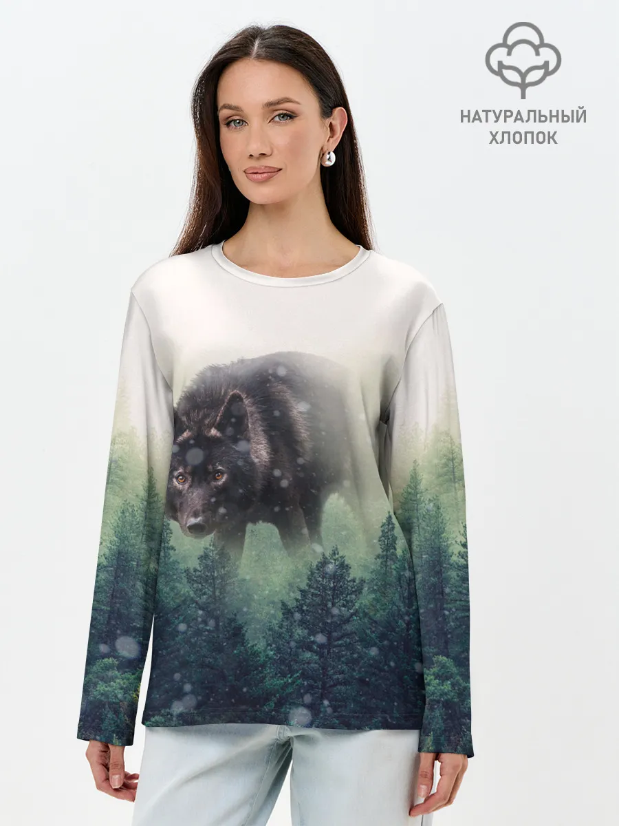 Лонгслив женский. Хлопок / Волк
