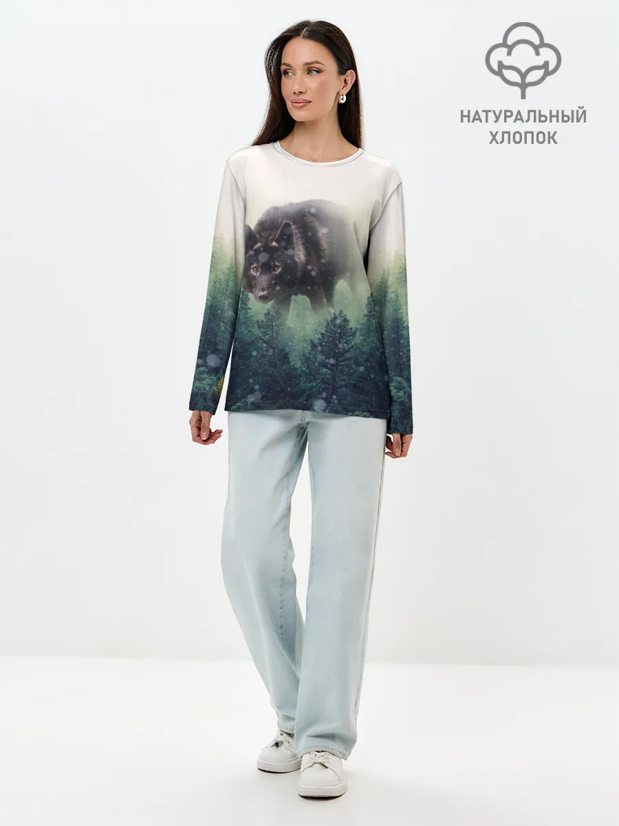 Лонгслив женский. Хлопок / Волк