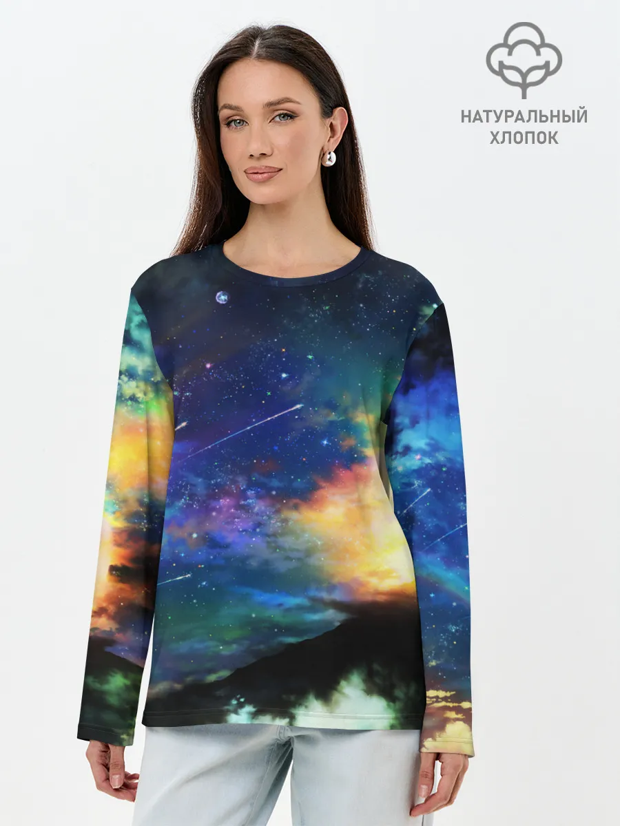 Лонгслив женский. Хлопок / Космические краски