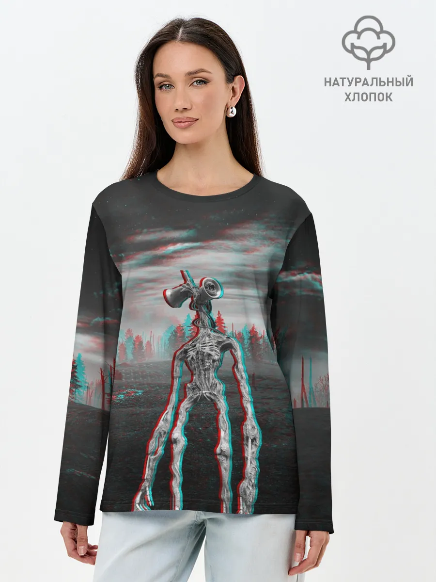 Лонгслив женский. Хлопок / Siren Head Horror Glitch