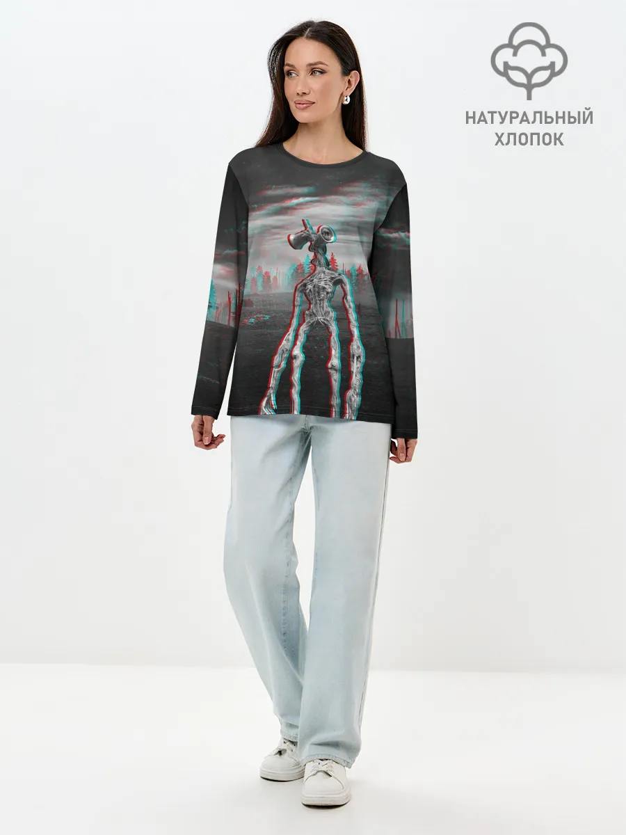 Лонгслив женский. Хлопок / Siren Head Horror Glitch