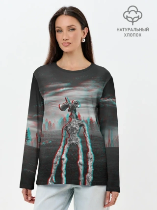 Лонгслив женский. Хлопок / Siren Head Horror Glitch